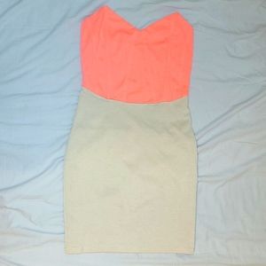 Tobi Bright Salmon Pink & Beige Dress